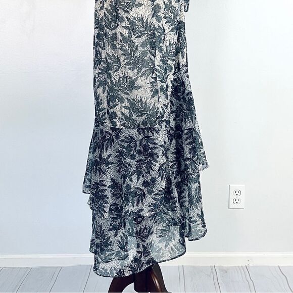 Eloquii Sheer Floral Wrap Dress Ruffled Tiered Skirt 16 Blue Cream - Picture 12 of 16